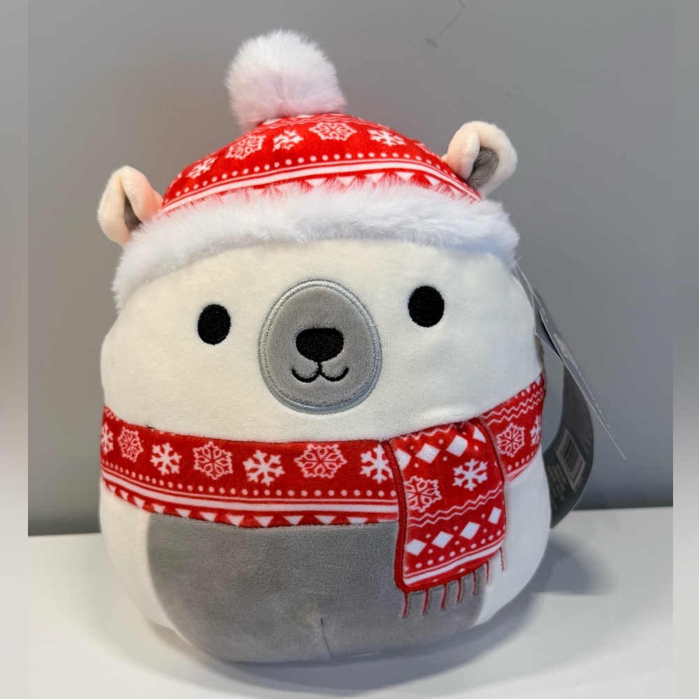 Canadian Exclusive Squishmallow White Polar Bear with Red Hat and Scarf